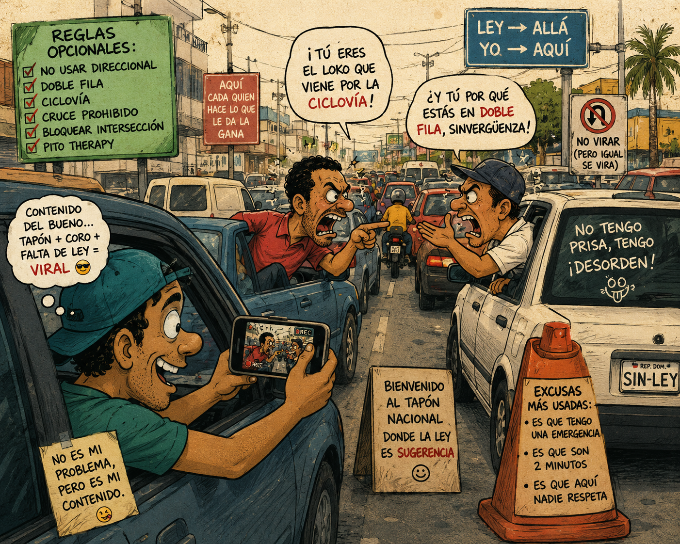 Persona grabando un altercado de tránsito con el celular