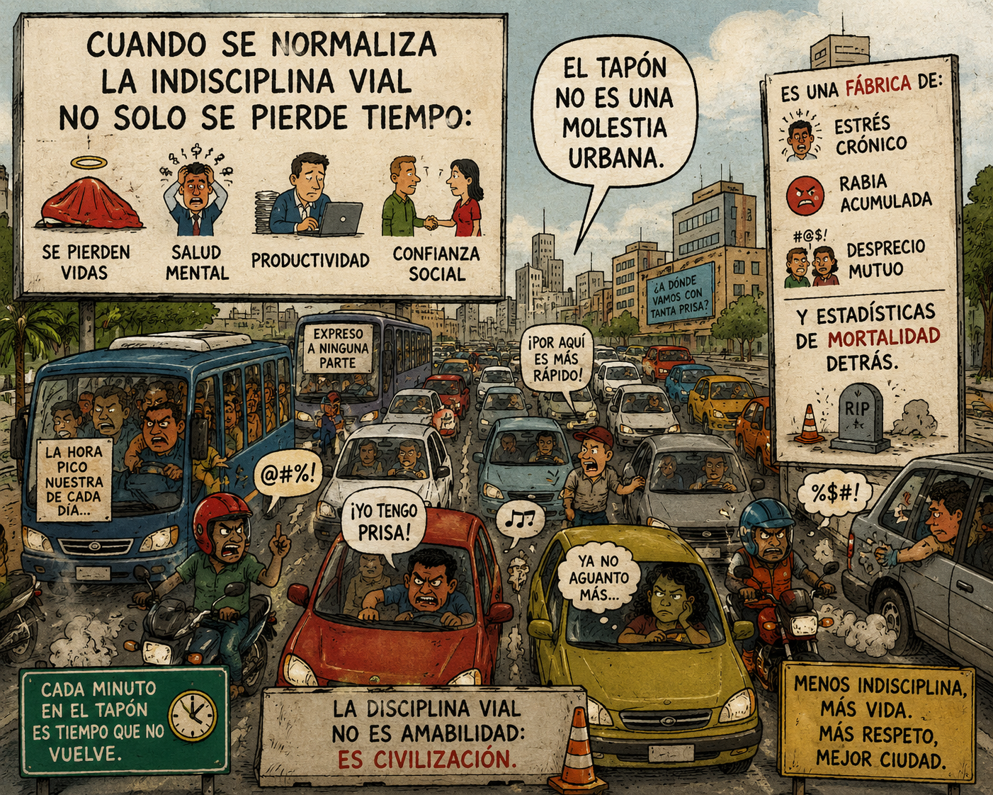 Vista de tránsito congestionado en una ciudad