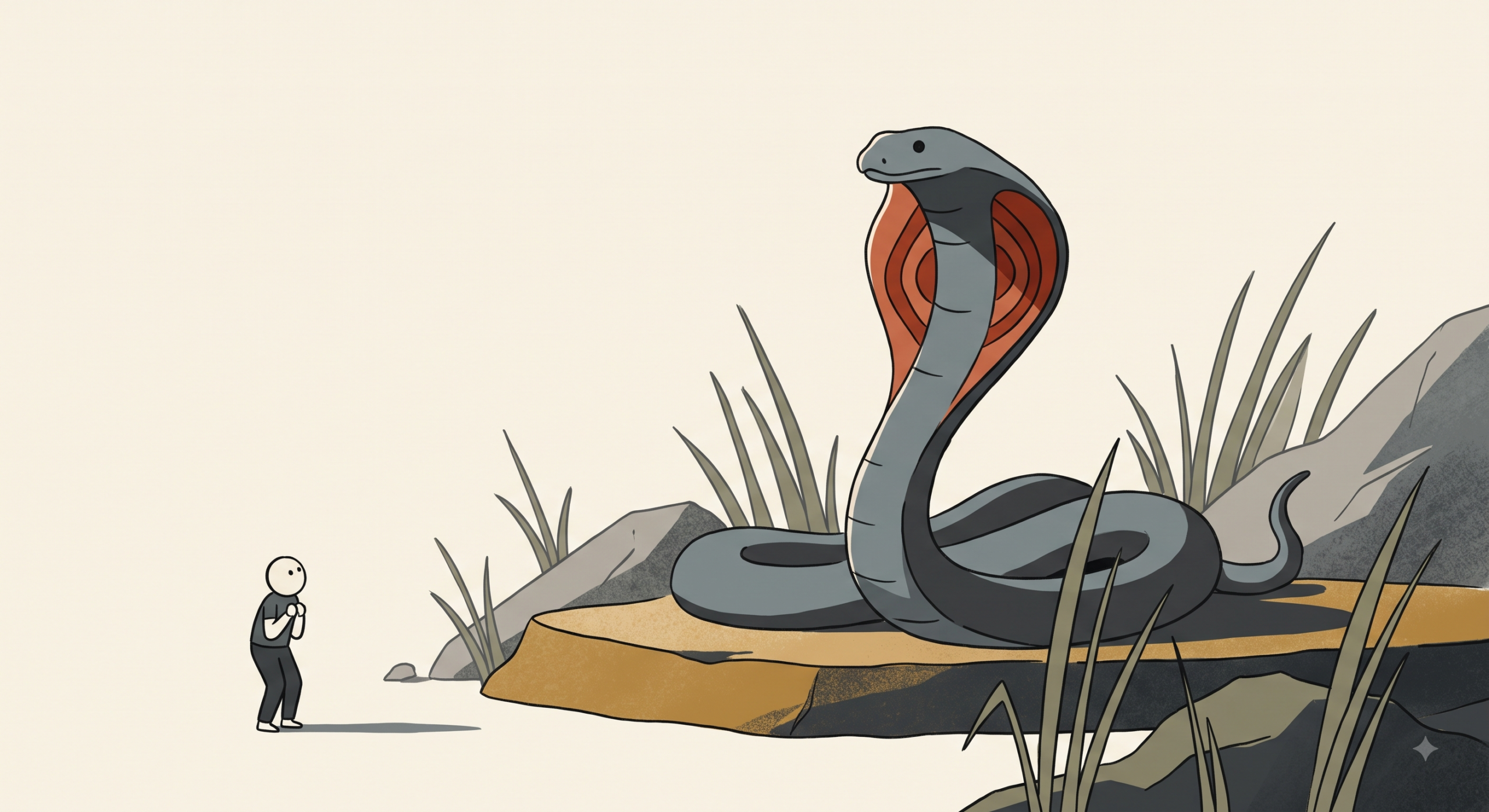Cobra con la capucha desplegada en postura defensiva